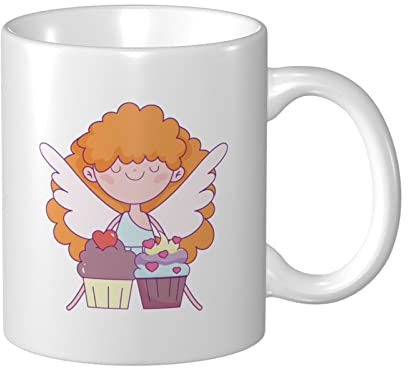 YINGD Tazze da caffè Happy Cute Cupid with Sweet Cupcakes Personality Mug White Ceramic Mug Tazza da tè per Home Office Travel Mug
