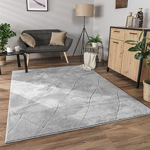 Paco Home Teppich Wohnzimmer Schlafzimmer Kurzflor Modernes Skandinavisches Muster Rauten Motiv Flauschig 3D Grau Anthrazit, Grösse:60x100 cm, Farbe:Grau 2