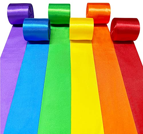 60M Rainbow Satin Ribbon 50mm Wide Colorful Fabric Ribbons Large Silk Satin Hanging Streamer Garland for Gift Wrapping Crafts DIY Sewing Hair Bow Birthday Wedding Chair Party Backdrop Decorations