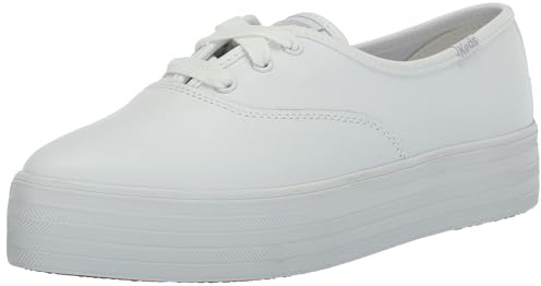 Keds Womens Point Lace Up Sneaker, White Leather, 9 US