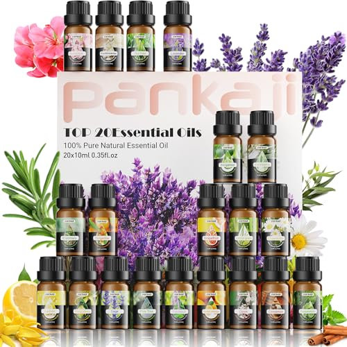 pankaji 20 * 10ML Ätherische Öle Set, Lavendel, Eukalyptus,Rosmarin, Orange,Minze, Weihrauch, Ylang-Ylang,Grapefruit, Zitronengras, Zitrone, Bergamotte, Kamille,Patchouli, Tangerine, Geranium