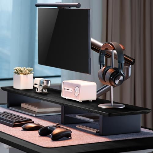 IVE Design Mattschwarzer Monitorständer aus Holz für Schreibtisch (46 Zoll), großer Monitorständer für 2 Monitore, Dual-Monitorständer für Schreibtisch, Computer-Monitorständer