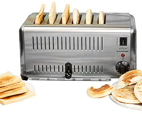 Commercial Stainless Steel Toaster - 6 Slice, 5 Shade Settings, Heavy Duty for Restaurants - Brushed Stainless Steel Toaster in Retro Style