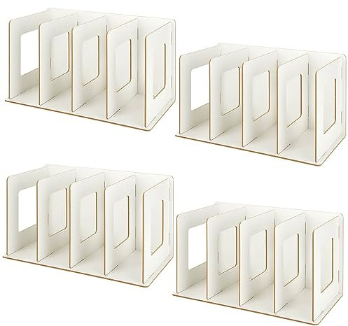 CYEER 4 Pack Wooden Desktop CD Storage Rack, Desktop Book Storage Shelf, CD&DVD Book Holder Rack CD Storage Tower for CD DVD Books Magazines(White)