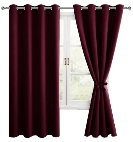 Hiasan Verdunklungsvorhänge Gardinen mit Ösen,Weinrot Blickdicht Vorhänge,2 Stück,140 x 175 cm (Breite x Höhe),weiche Schiebevorhänge für Schlafzimmer,Wohnzimmer usw.
