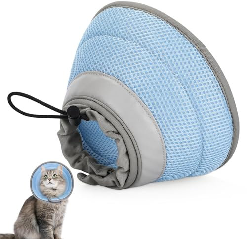 IDOGCHEW Halskrause Katze, Faltbaren Weicher Schutzkragen Katze Katzenkragen, Wiederherstellung Halsband Weich Katze Schutzkragen, Nach Operation und Verletzungen für Katzen (Blau, M)