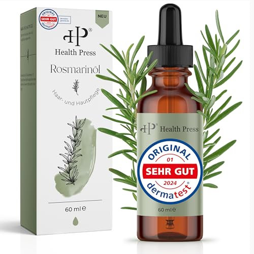 Health Press® Rosmarinöl 60ml – Haar-& Hautpflege – Rosmarin Öl für Haarwachstum – Rosmarinöl Haare & Kopfhaut – Haaröl bei Haarausfall – Rosemary Oil for Hair – Hair Growth Oil – Natürliche Pflege