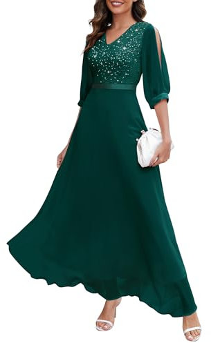 Wedtrend Abendkleider Lange Elegant Kleider Ballkleider Damen Lang Kleid Hochzeitsgast Damen Grün Trauzeugin Kleid WT0317 DarkGreen L