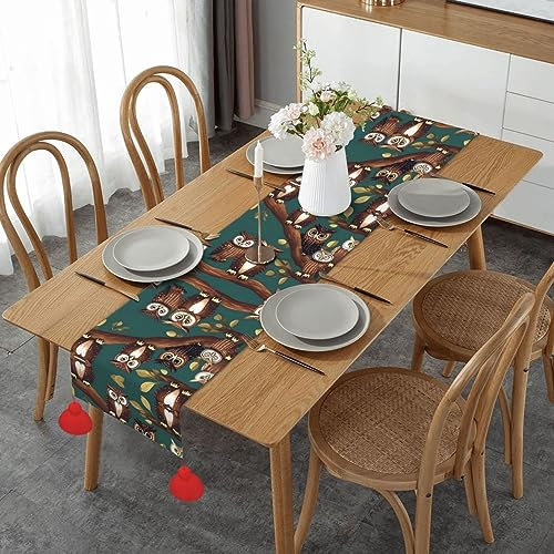 Weihnachtlicher Tischläufer mit magischen Eulen, 35,6 x 152,4 cm, Küchentischläufer, perfekt für Küche, Büro und Partys