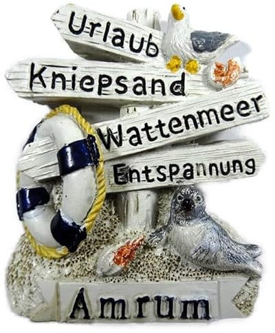 Souvenir Magnet Maritim Amrum 7 x 6 cm Strand Robbe Möwe See Deko GCG 2826