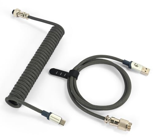 MAMBASNAKE C01Pro Cable USB C en Espiral para Teclado de Juegos, Tipo C a USB A Nailon Braided Coiled Cable para Teclado Mecánico, Cable Tipo C con Detachable Conector de Aviador - Gris