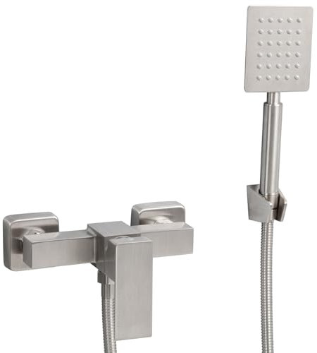 SHANFO Mitigeur Douche,Montage Mural Salle de Bain Robinet de douche,avec Douchette,Flexible et Support, Matt Brossé, 5Y2OK