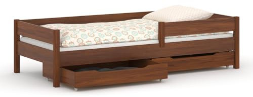 WNM Group Kinder Einzelbett Miki mit Schubladen, 4 Farben, viele verschiedenen Größen, Massivholz & Holz-Platte, 180x80, Palisander