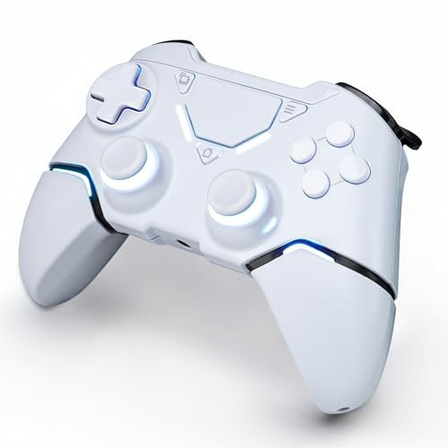 Sehawei Wireless Controller für P4 Dual Vibration Kabellose Gamepad mit Turbo und Marco/3.5mm Audio Jack/LED/Touch Pad für P-s4/Pro/Slim/PC (Weiß)