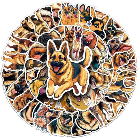 German Shepherd Stickers for Boys Girls Kids Teens, Cartoon Waterproof Vinyl Stickers for Phone Laptop Flasks Water Bottle Luggage Cup Bike Car Notebook, Cute Dog Decals Pack[German Shepherd-50Pcs]