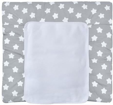 Baby Delux Wickelauflage 75x70 cm weiche Wickelunterlage Wickeltischauflage mit Frotteeauflage wasserdicht waschbar (Big Stars Grey)