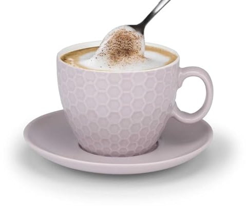 BUBBLE STORE Cappuccino-Tassen Set 8 tlg., Keramik Tasse mit Untertasse, Volumen je 200 ml (Grau), 43865