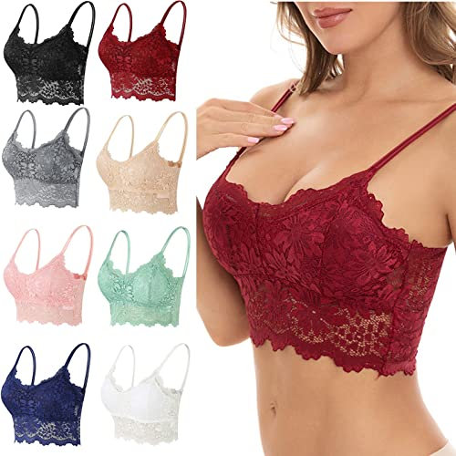 BH Damen ohne Bügel Push up Nahtloser Bralette Sexy Bustier Blumen Spitze Damen-BHS Ultrakomfortable Tshirt BH Baumwolle Crop Top Sport für Alltag Yoga Fitness Blitzangebote des Tages Rot L-XL