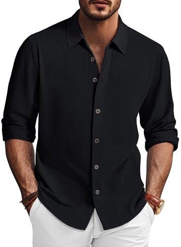 PJ PAUL JONES Mens Long Sleeve Button Down Shirts Wrinkle Free Stretch Untucked Dress Shirts Business Casual Shirt, Black-texture, Large