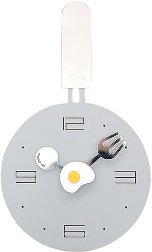 Stephanie Imports Modern Minimalist Frying Pan Shaped Kitchen Wall Clock with Spoon, Fork & Egg Dial (Gray)