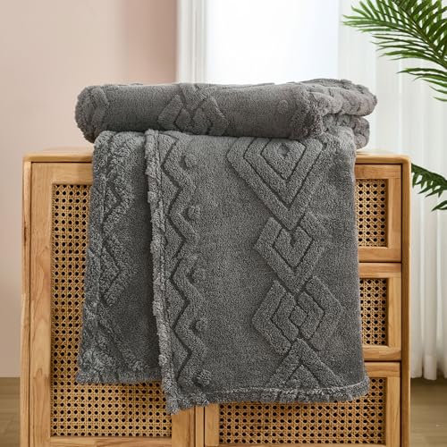 WONGS BEDDING Kuscheldecke Flauschig Decke Grau, Sofadecke Wolldecke 150x200 Wohn- & Kuscheldecken, Warme Weiche Fleecedecke Boho Decken überwurfdecke für Sofa Couch Bett