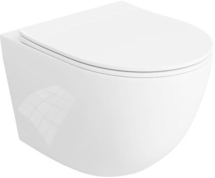 LAVITA Sinto Abattant de WC suspendu avec système d'abaissement automatique et charnières en métal - Système de chasse d'eau suspendu sans bord Tornado 2.0 - Blanc brillant