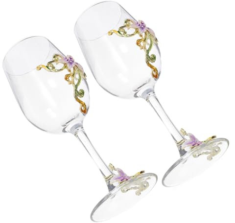 TOPBATHY Calice Con Motivo Floreale 2 Pezzi Bicchieri Da Vino in Cristallo Con Piede Alto Tazza Dipinta A Mano Base Stabile Non-