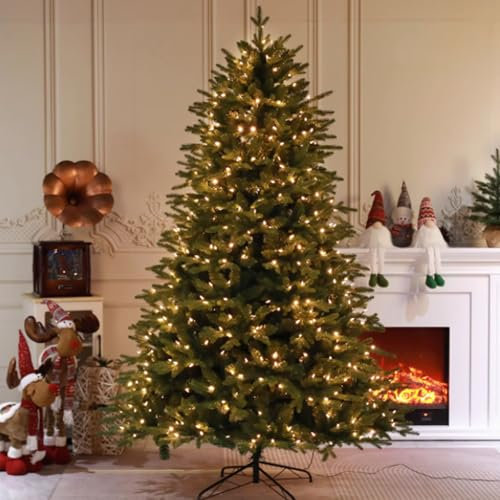 Árbol de Navidad con luces,árbol de Navidad de abeto realista preiluminado con puntas de ramas,luces cálidas y soporte de metal,árbol de Navidad artificial,árbol de Navidad,soporte de metal plegable