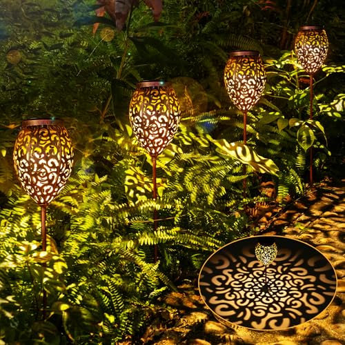 Görvitor 4 Stück Solarlampen für Außen Garten mit IP65 Wasserdicht, LED Metall Solarleuchten für Außen Vintage, Warmweiß Gartenleuchten Solar Gartendeko für Weg Terrasse Rasen Weihnachten