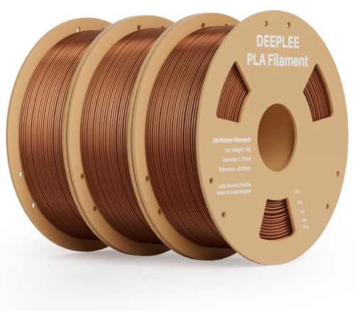 DEEPLEE Filamento PLA Seta Lucida 1,75 mm, Colore Rame 3 kg (3×1 kg), Precisione ±0,02 mm, Adatto alla maggior parte delle Stampanti 3D FDM