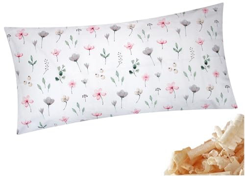Heubergshop Zirbenkissen 40x80cm - Gefüllt mit Zirben - Blumen geblümt - Kissen mit Zirbenflocken/Zirbenspäne, mit Reißverschluss (Zirbe-EW04-40x80)