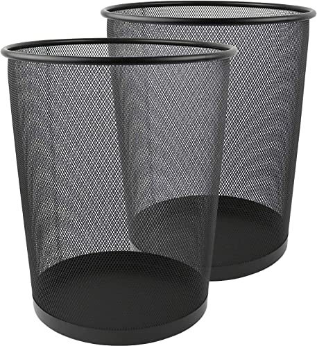 Lot de 2 corbeilles à papier de bureau, 19 l, en treillis, ronde, en métal, poubelle de bureau en métal, poubelle à papier, noire