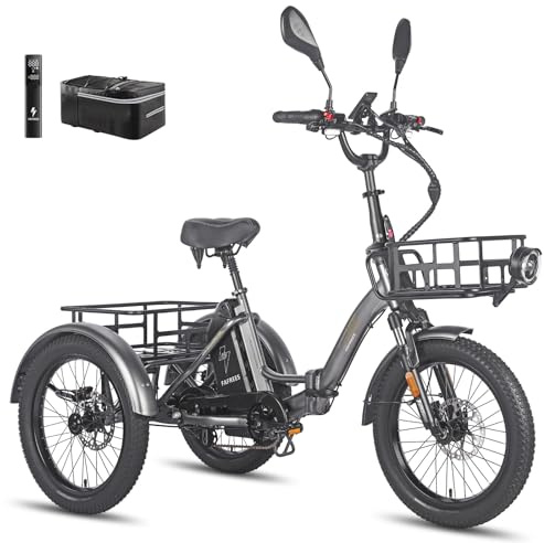 Fafrees F20 Mate, Ebike Dreirad für Erwachsene 48V 21Ah Akku, E Bike Klapprad 20 * 3.0 Zoll, 65N.m Elektro Dreirad Lasten für Senioren, Reichweite 85-130km