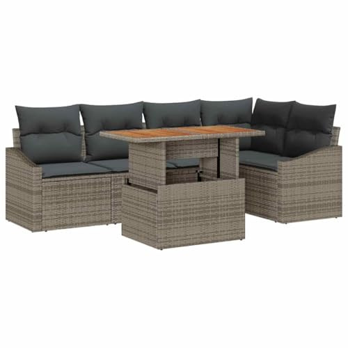 vidaXL Garten-Sofa-Set mit Speicher 6 pcs Grau Poly Rattan, Modularer Garten-Sofa-Set, viel Stauraum, Sitzbereich draußen, rechteckiges Patio-Arrangement für den Sommer