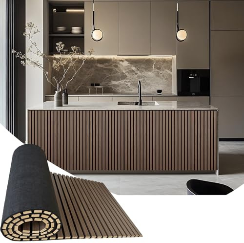Panneaux muraux acoustiques en bois 3D flexibles insonorisants pour décoration murale intérieure (240 x 60 cm, marron)
