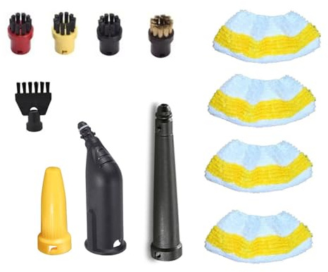 15 Stück Zubehör für Kärcher Dampfreiniger SC1 SC2 SC3 SC4 SC5, Handdüse Ersatzteile Set, inkl Verlängerte Düse, Gebogene Düse, Rundbürste, Fugenbürste, Siegel, Dampfreiniger Zubehör für Kärcher