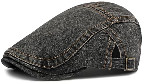 Buywis Denim Newsboy Flat Caps for Men Ivy Gatsby Golf Hunting Cabbie Beret Hats Black