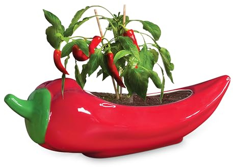 Red Hot Chili Pflanzgefäß - Glasierter Keramik Chili Pfeffer Pflanztopf für Indoor-Gartenarbeit - Lustiges & Würziges Geschenk für Pflanzeneltern und Chili-Liebhaber - Einzigartiger Indoor-Pflanztopf