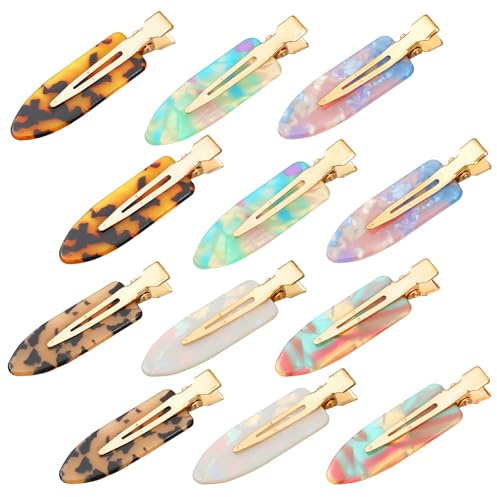 12 Stück Pack Haarclips ohne Knick 6 cm Knickfreie Haarspangen Bunte Lockenklammern Flache Entenschnabel-Haarspange Alligator-Haarspangen Make-up-Haarspange Salon-Frisur-Zubehör für Frauen Mädchen
