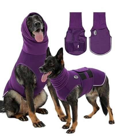 Meifsou Dog Anxiety Vest with Hood, Skin-Friendly Thunder Jacket for Dogs, All-in-One Dog Calming Shirt with Hood for Thunder, Fireworks, Separation - Keep Pet Calm Without Medicine, Purple, L