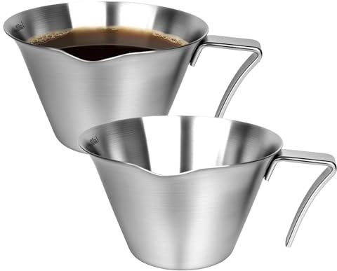 2 Stück Espresso Messbecher mit Griff, 100ml 304 Edelstahl Espresso Tassen mit Markierung, Doppel V-förmigem Ausguss für Espresso Tassen, Tee, Mokka Tassenset für Latte Macchiato Cappuccino