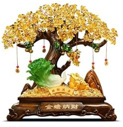 Heminredning Feng Shui-dekor Pengaträd Kristall Kinesiska dekorationer Pengapaddafigur for förmögenhet Lycklig rikedom for och lycka till Feng Shui för kontoret(Medium)