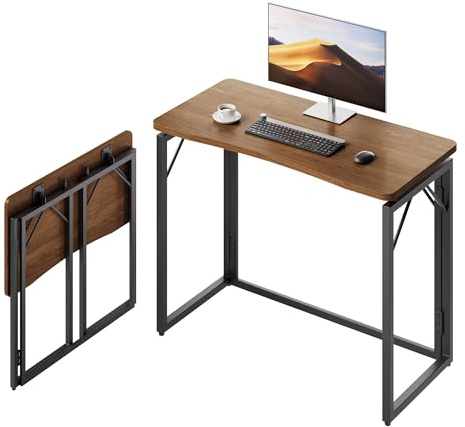 JOYMOOP 80 cm Klapptisch – Braun, Keine Montage, Kleiner Faltbarer Schreibtisch für Zuhause, Büro, Holzplatte, klappbarer Computertisch zum Arbeiten, Schreiben, Lernen