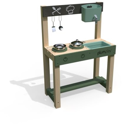 Plum Play Puddle and Pie Outdoor Mud Kitchen with Sink and Tap - Cooking Utensils included