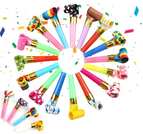 20 Stück Tröten Kindergeburtstag, Partytröten, Tröte Fasching, Luftrüssel Tröte, Krachmacher Tröten, Pfeifen Spielzeuge für Neujahr, Geburtstag Party, Graduierung, Weihnachten, Festliche Anlässe