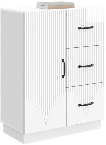 vidaXL Sideboard Hochglanz Weiß 66 x 34,5 x 87 cm Holzwerkstoff, Wohnzimmer, Moderne Aufbewahrung, Esszimmermöbel, praktischer Schrank, viel Platz für Ordnung