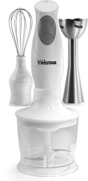 Tristar MX-4154 Set de batidora de varilla y 2 ajustes de velocidad, cuchillas de acero inoxidable, 200 W, capacidad de 0.5 litros para la taza medidora y el vaso picador, blanco