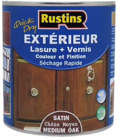 Rustins (ESMO250) – 250 ml – Exterior Varnish + Wood Varnish – Quick Drying – Medium Oak Satin Finish – 15 m²/L