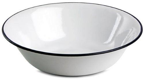 Blue Rim Enamel Bowls White 16cm - Case of 12 | Enamel Tableware, Enamel Crockery, Enamel Dishes, Enamel Camping Bowls, Enamel Cereal Bowls