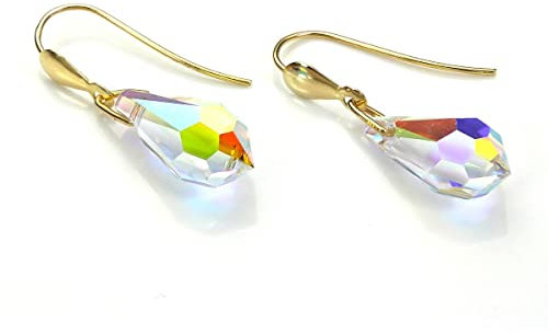 375 (9 Karat) Gold Aurora Borealis Nordlicht Kristal Birne Ohrhänger